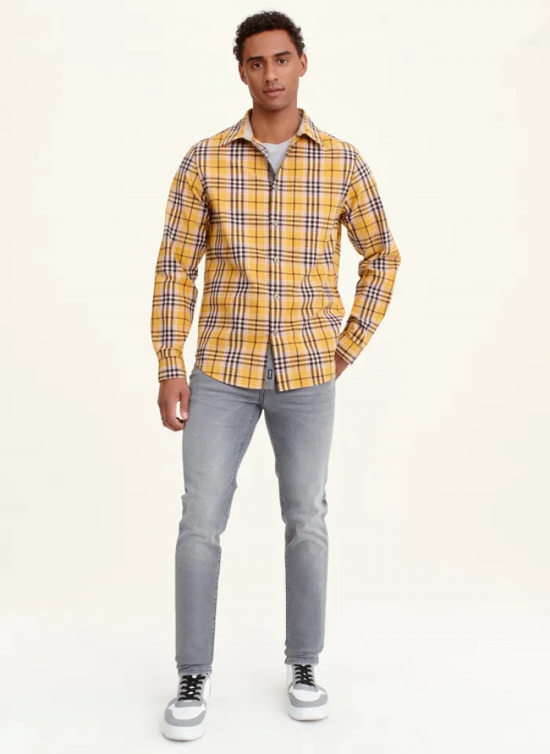 Yellow Men's Dkny Long Sleeve Canton Plaid Shirts | 9650VGWHL