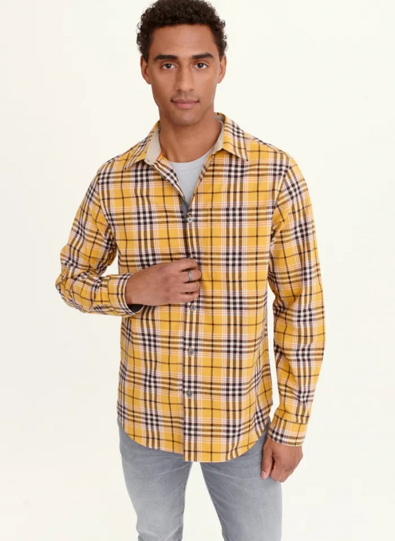 Yellow Men\'s Dkny Long Sleeve Canton Plaid Shirts | 9650VGWHL