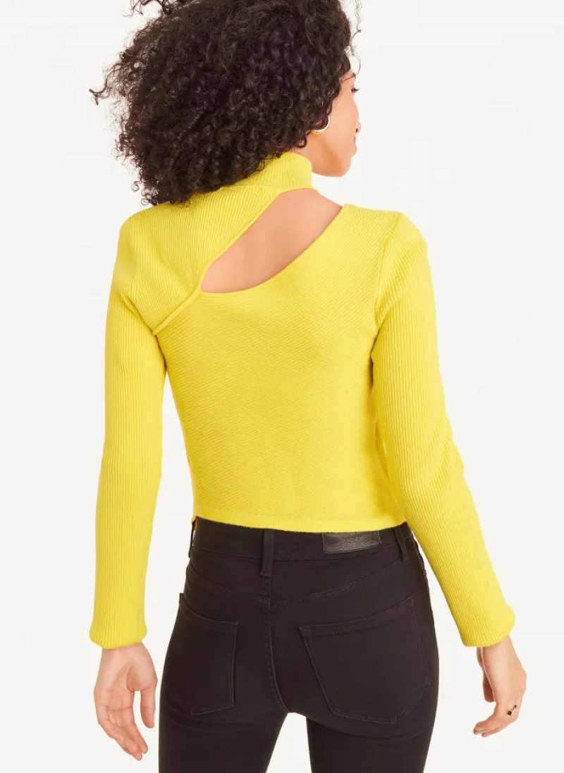 Yellow Women's Dkny Long Sleeve Cutout Mock Neck Sweaters | 4519ZVYCR