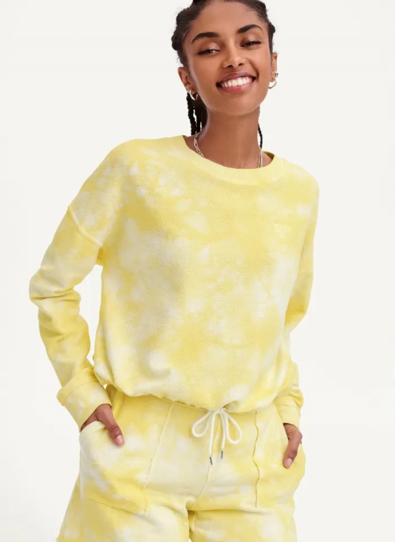 Yellow Women's Dkny Tie Dye Crew Neck Pullover | 9683DZPFG